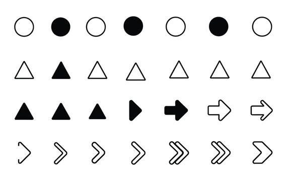 Bullet point arrows vector fl&egrave;che icons and arrow symbols for PowerPoint presentation, organized bullet list collection, clean vector illustration