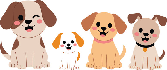 Naklejka premium Cute cartoon puppy dogs in various poses and colors, playful and friendly expressions, isolated