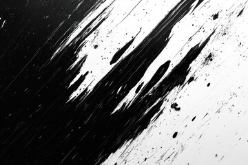 dynamic black paint streaks and splatters across a white canvas conveying intense motion and bold contrast
