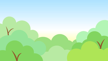 Obraz premium 16:9背景、カラフル背景、木々と空のイラスト、壁紙、横長、bg、background 