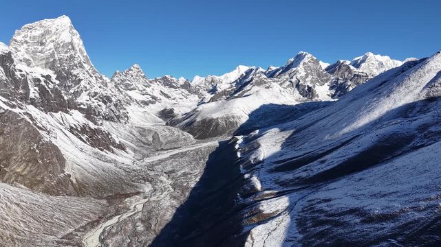 Glacial valley on Everest Base Camp trek between Dingboche and Lobuche, Nepal