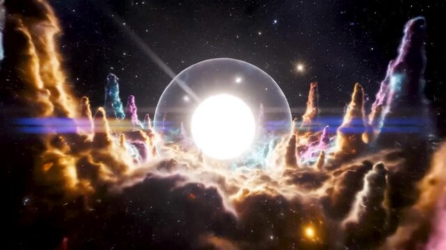 Cinematic Stellar Nursery Nebula With Protostar Ignition Blowing Interstellar Dust Into Expanding Shockwave Cavity