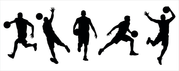 Basketball Player Action Silhouette Set with Dribbling and Dunking Pose for Sports Concept Vector Illustration. © akram