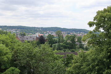 Fototapeta premium Blick von der Festung Sparrenberg auf das Zentrum der Stadt Bielefeld in Nordrhein-Westfalen