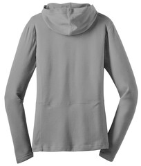 A gray hoodie with a zipper on transparent background