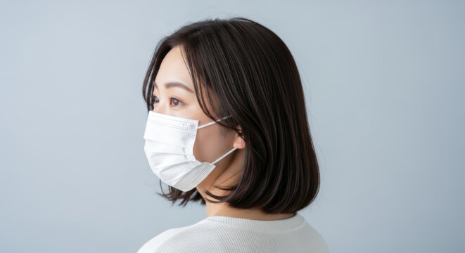 マスクをつけた女性：花粉症対策・風邪予防のエチケット