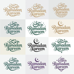 Ramadan Kareem Calligraphy Bundle with Arabic Greetings and Islamic Ornaments © Hamja