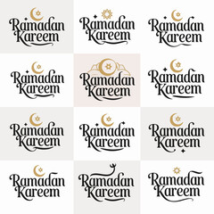Fototapeta premium Ramadan Kareem Typography Collection with Golden Crescent Moon and Stars