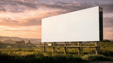 Obraz premium Empty billboard at sunset with natural landscape background