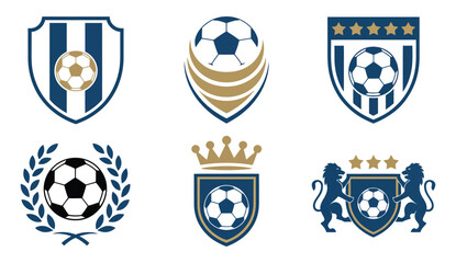 Football club emblem illustration trophy and shield vector featuring laurel, crown, star ribbon, and lion crest, ideal for soccer team identity design. © ayat 02