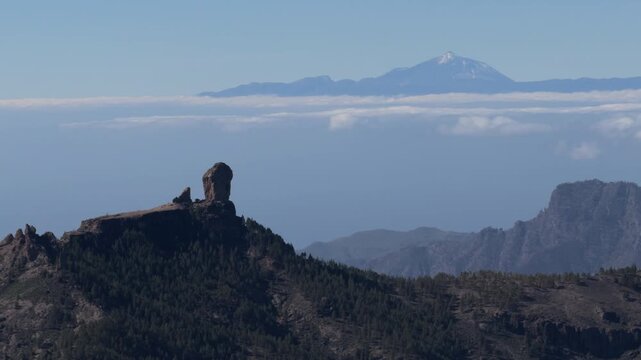 Roque Nublo and Pico de las Nieves above sea of clouds