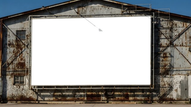 Abstract empty billboard on industrial warehouse exterior