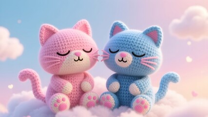 Pink and Blue Crochet Cat on a Pastel Cloud