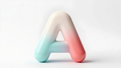 Glossy 3D Letter A Icon with Soft Pastel Color Gradient on Clean White Background