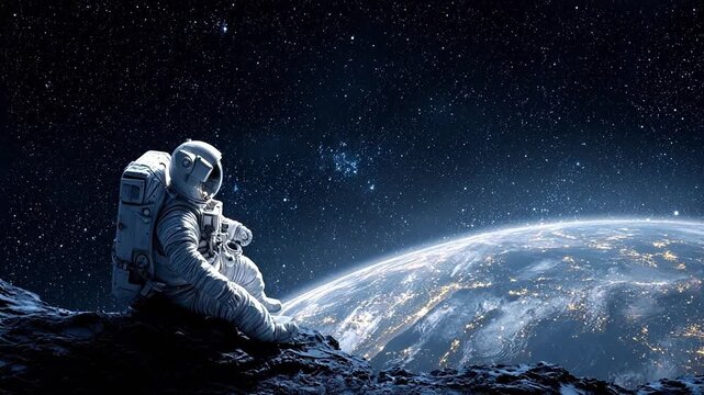 Astronaut gazing at Earth from space