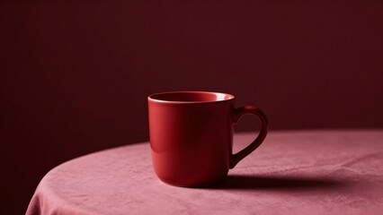 Minimalist Red Ceramic Mug on a Table with a Matching Background
