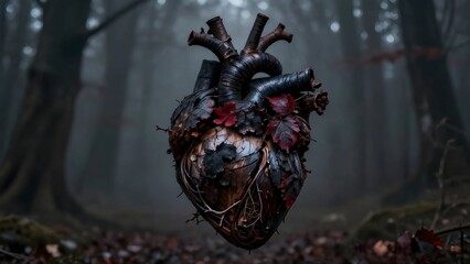 Surreal Anatomical Heart Made of Roots and Leaves