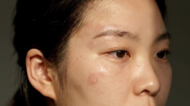 Asian Woman Close Up Face With Melasma Pigmentation, Natural Skin Texture, Dermatology Concept, 4K
