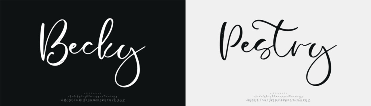 Becky Pestry, Script luxury wedding alphabet letters font with tails. Typography elegant classic serif fonts and number decorative vintage retro concept for logo branding. vector illustration
