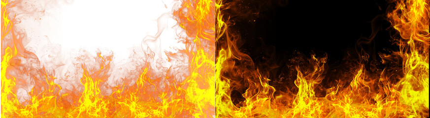 PNG image of Intense realistic golden orange flames burning brightly creating a dramatic fiery border effect on transparent background © rehena