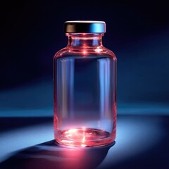 Bright Pink Glass Bottle with Reflective Surface Against a Dark Background in Artistic Lighting Style