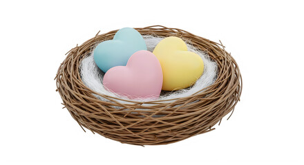 Obraz premium Colorful easter eggs nestled in a woven basket isolated on transparent background