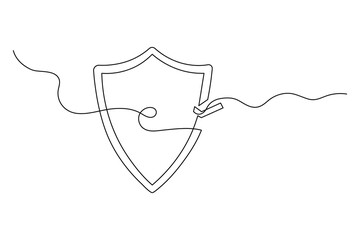 Cyber security shield one line art icon minimalist outline vector illustration © Polash