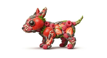 Fototapeta premium Creative dog made of fresh fruits and seeds