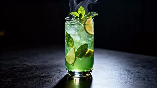 Green cocktail with mint and lime