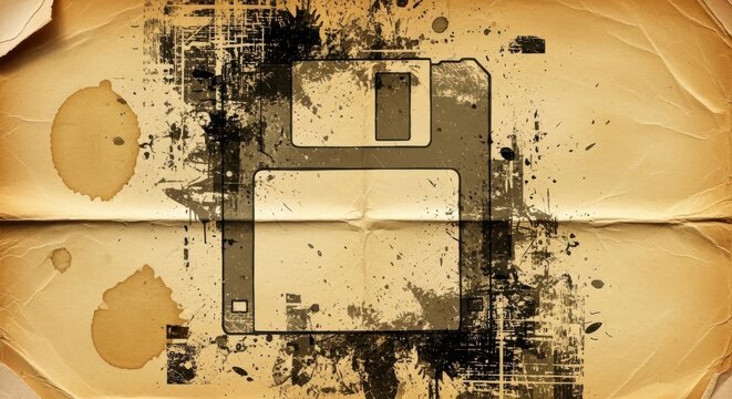 Vintage Floppy Disk with Ink Stains.