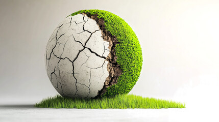 Fototapeta premium half-mossy ball with a cracked texture on a transparent background