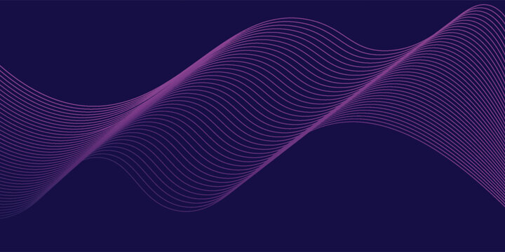 Abstract glowing wave lines on dark blue background. Dynamic wave pattern. Modern flowing wavy lines. Futuristic technology concept. Suit for banner, poster, cover, brochure, flyer, website