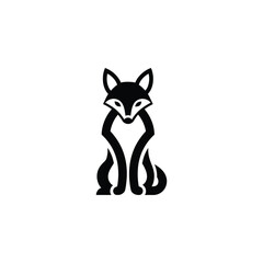 Fototapeta premium Stylized black and white illustration of a sitting fox from a front viewpoint