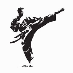 Naklejka premium Martial Artist High Kick Vector Illustration in Traditional Attire