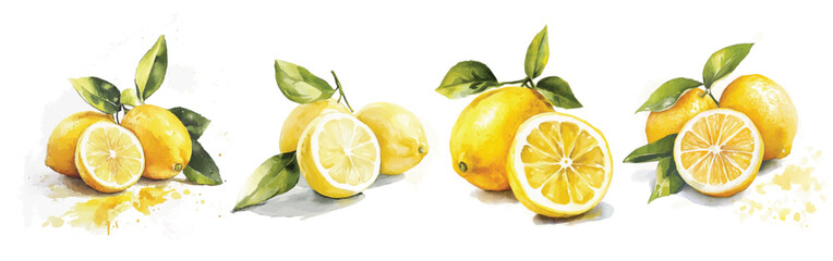 Simple, Beautiful lemon set painting design set. Hand-painted style, vectorized, vector set available in EPS Simple Hand-painted watercolor style. Adobe Illustrator Artwork © Zizak