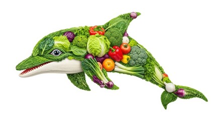 Fototapeta premium Creative vegetable dolphin sculpture, healthy food art