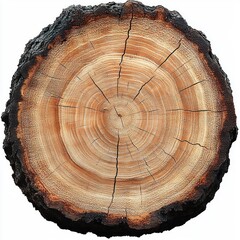 Obraz premium circular tree trunk cross-section showing concentric growth rings, radial cracks and dark bark edge, evoking natural warmth and timelessness