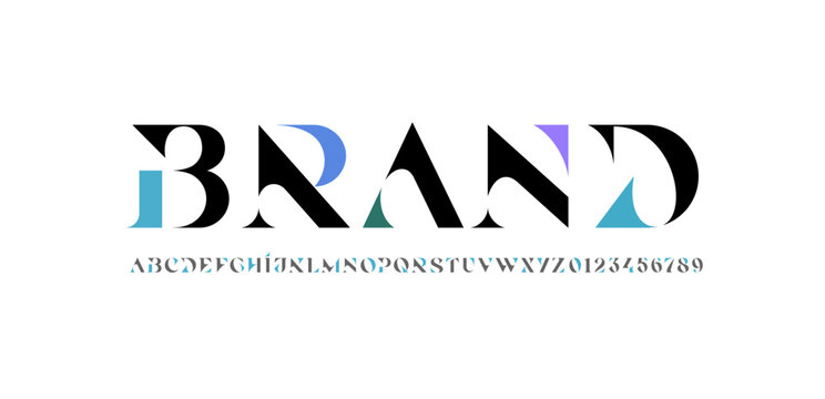 Exquisite alphabet serif decorative font, posh lettering perfect for logotypes design, letters and numbers, vector illustration 10EPS