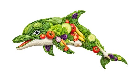 Fototapeta premium Dolphin made of vegetables, healthy food concept