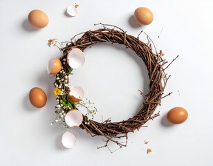 Osterdeko mit Kranz und Eierschalen