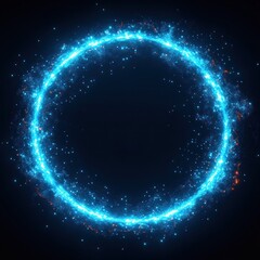 glowing electric blue circular ring of particles and sparks with orange embers on a dark background, mysterious and awe-inspiring