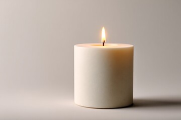 Softly lit white candle creating warm ambiance