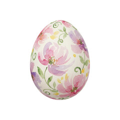 Elegant Watercolor Floral Easter Egg with Pink and Purple Blossoms, Isolated on Transparent Background for Spring Celebration