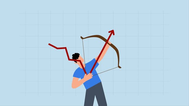 Economic recovery, 4k animation of businessman in the Federal Reserve decision caused upward trend of the graph to increase