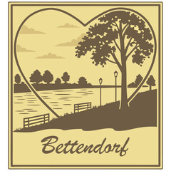 Bettendorf Iowa Riverside Park Scene with Heart Frame and Bench