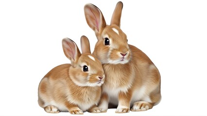 Obraz premium Two adorable brown rabbits sitting together on transparent background