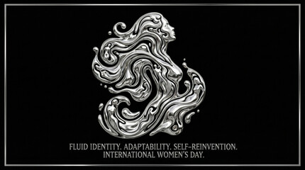 Liquid Mercury Woman Silhouette, Fluid Form, Abstract Art