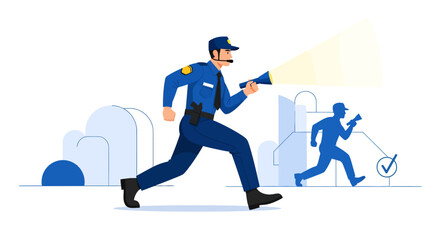 Obraz premium Security Guard Running with Dog in Urban Environment