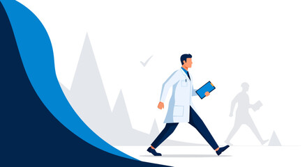 Medical Professional Walking with Medical Chart in a Modern Clinic