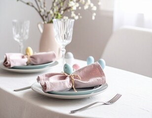 Pastell-Osterdeko mit Serviettenfaltung